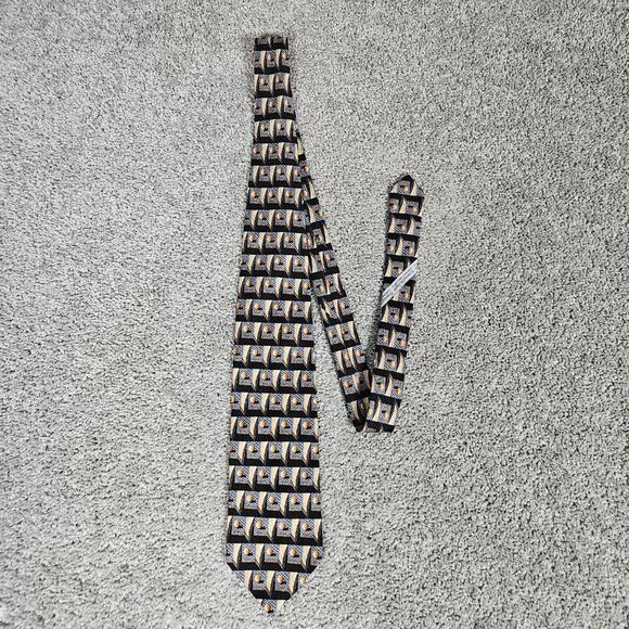 Ermenegildo Zegna Necktie 100% Silk Made In Italy Geometric 56" Black - Picture 2 of 9